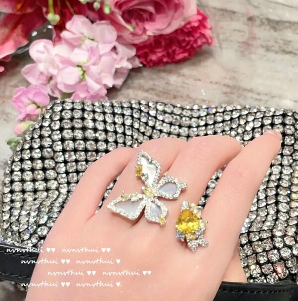 Goose yellow gemstone, butterfly ring, Baroque 18K gold plated, irregular zircon shell butterfly earrings