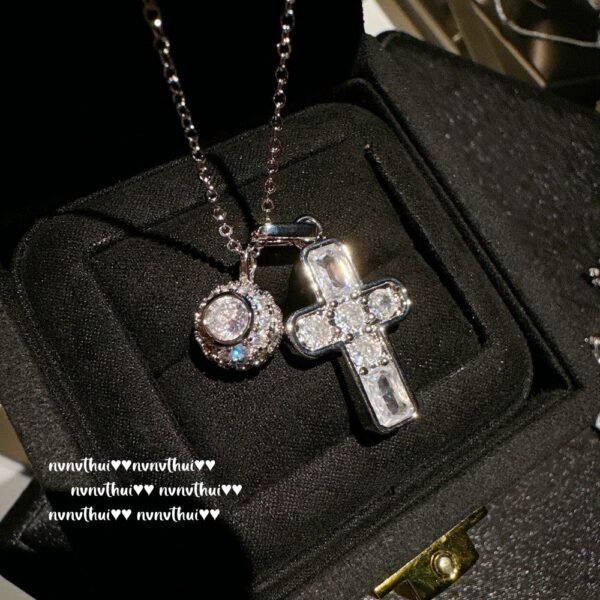 Sugar Cube Cross Zircon Diamond Ball Necklace