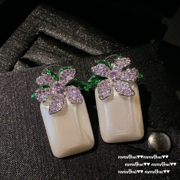 Lavender freshwater shell pearl earrings, lavender zircon pearl earrings